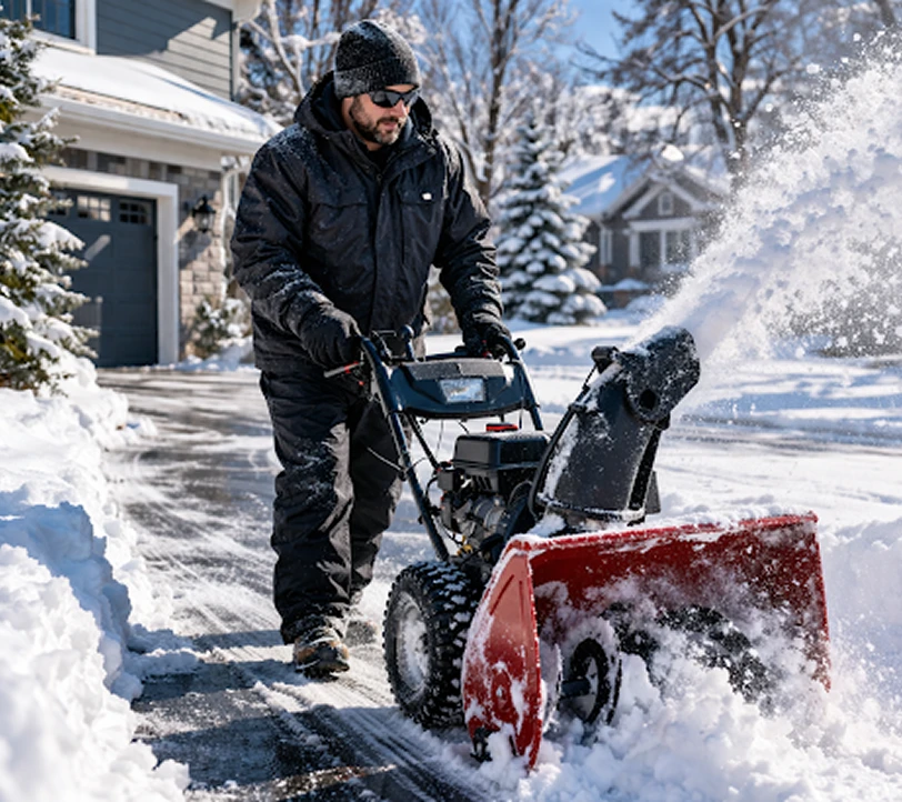 Clearing the driveway on a sunny day